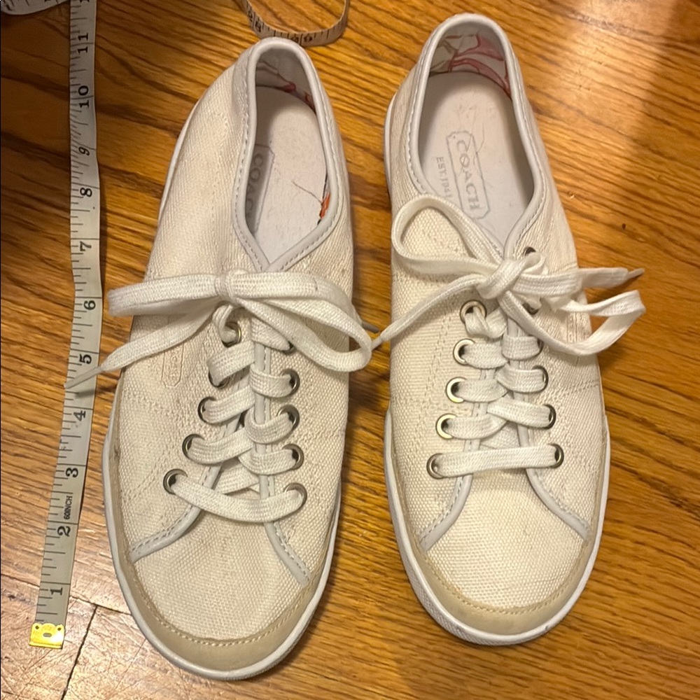 Coach Cream Canvas Elden Sneakers with Lace-Up Design